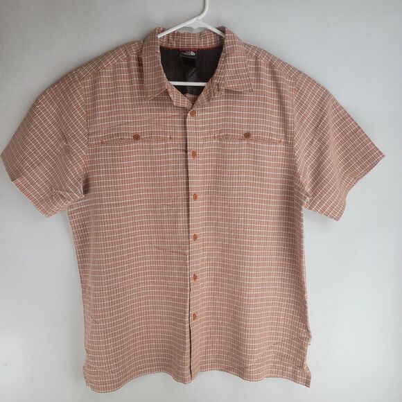The North Face Mens Size XL Red Checkered Poly Blend Short Sleeve Shirt - Picture 1 of 8